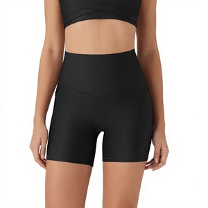 Shorts de yoga noirs taille mi-haute pour femme, sportifs, respirants, en tricot 100% coton, coupe classique, taille élastique, couleur unie - Product Image 1