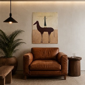Dipinto a Olio Personalizzato di Cavallo in Stile Folk Art, Arte Murale Rustica con Cavaliere per Soggiorno e Arredamento Casa di Campagna - Product Image 6