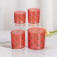 Tempat Lilin Kaca Merah Bermotif Manusia Roti Jahe Natal untuk Dekorasi Rumah Hari Valentine dan Paskah