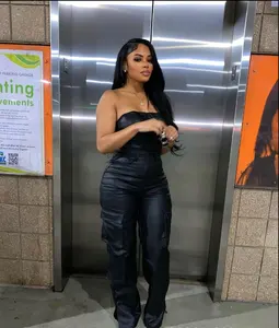 New Fashion Street Style Tube Elegant Multi Pocket Casual One Piece <strong>Baggy</strong> Cargo <strong>Jumpsuit</strong> Women - Product Image 1