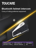 TOUCARE T9S-4 Headset Interkom Bluetooth Sepeda Motor untuk 4 Pengendara, Interphone Grup, Tahan Air IP67, Peredam Kebisingan untuk Berkendara Bersama