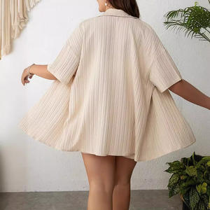 بدلة نسائية جديدة بمقاس كبير صيفية أنيقة كاجوال طقم من قطعتين بنمط صلب ملابس احاديّة - Product Image 5