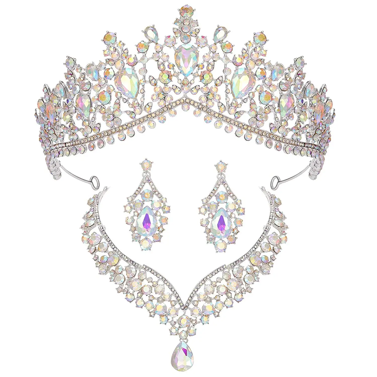 Conjunto de coroa de casamento de noiva, brinco e colar, tiaras e coroa barrocos para mulheres