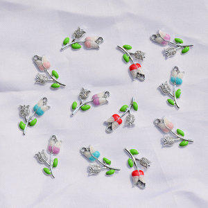 Tulip Flower Pendant Zinc Alloy Charms Pink Purple Blue <b>Red</b> For Jewelry Making DIY Earrings <b>Bracelet</b> Necklace Accessories - Product Image 1