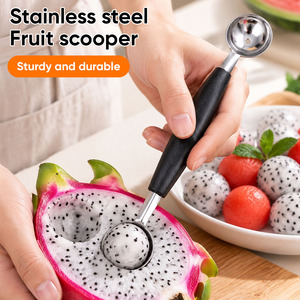 Cuillère à melon manuelle double face en acier inoxydable avec trou de drainage, ergonomique et antidérapante, pour fruits et crème glacée, ustensile de cuisine et pâtisserie - Product Image 1