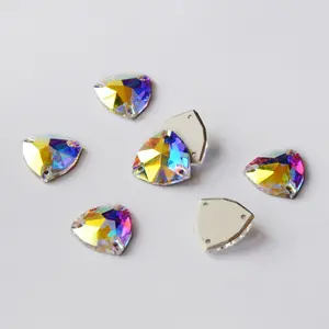 3272 AB Color Hot Sale Flat Back Crystals Glass Rhinestones Triangle Sew on Craft Rhinestones For Apparel