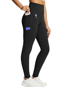 High Waisted Knitted <b>Leggings</b> for Women Full Length Solid Color Sporty Yoga Running Pants <b>with</b> <b>Pockets</b> Stretch Breathable - Product Image 1