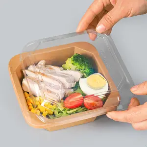 SenAng03 Auf Lager Neues Design Salat Rechteck zum Mitnehmen Kraft papier Achteckige Schüssel mit Deckel