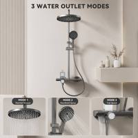 Ensemble de mitigeur de douche mural en aluminium gris canon 3012A de qualité supérieure avec commande à bouton rotatif 3 fonctions et douche pluie pour salle de bain d'hôtel de luxe