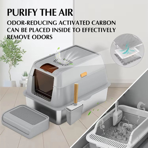 开放式设计超大防溅20L不锈钢猫砂箱，带高侧黑猫马桶配件 - Product Image 5