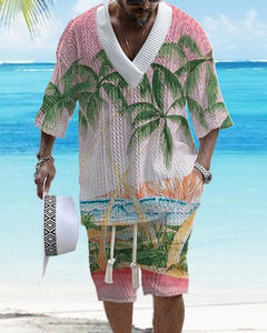 YES <span class=keywords><strong>EKER</strong></span> OEM/ODM Ensemble deux pièces décontracté d'été pour homme, col en V, imprimé numérique, manches courtes, short de sport respirant, t-shirt 680g - Product Image 4