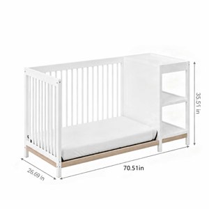 Lit d'enfant Montessori en bois naturel 4-en-1 avec étagère de rangement intégrée, table à langer, lit de maternelle, lit simple pour la maternelle - Product Image 2