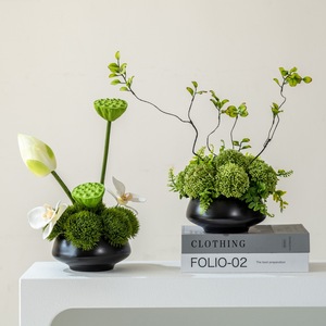 Composizione Floreale Artificiale <span class=keywords><strong>in</strong></span> <span class=keywords><strong>Vaso</strong></span> di Ceramica, Decorazione Verde per Tavolo - Product Image 4