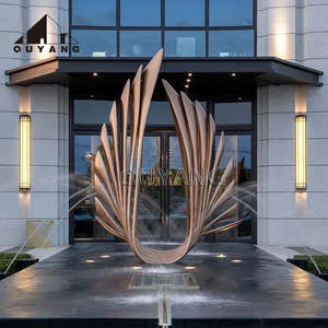 QUYANG kunden spezifische moderne Garten dekoration im Freien Metall abstrakte Kunst Edelstahl Skulptur Wasser brunnen - Product Image 4