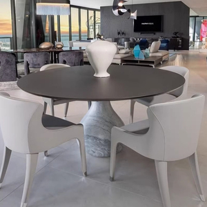 Table à manger italienne de luxe avec base en marbre naturel, plateau tournant rond et léger pour meubles de maison modernes - Product Image 4