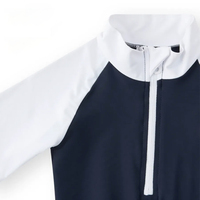 2026 Kinderbikini-badpak Marineblauw Wit Eendelig strandkleding met ritssluiting en korte mouwen