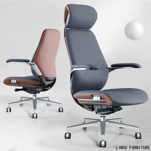 Sedia da Ufficio Direzionale in Vera Pelle di Lusso, Moderna Poltrona Presidenziale in Alluminio con Funzione Reclinabile per Studio e Ufficio - Product Image 3