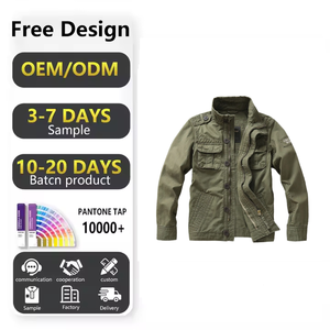 Bottone con cerniera a più tasche Streetwear verde 100% tinta unita in cotone da uomo giacche Cargo abbigliamento per uomo - Product Image 1