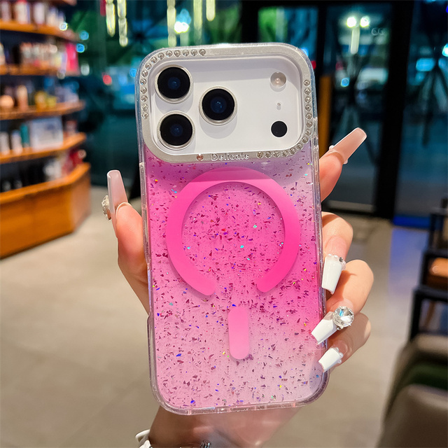 Camera Diamond Rainbow PC Glitter Mobile Phone Case for iPhone 17 Air 16 15 Pro Max Colorful Magnetic Bling Lens Tpu Back Cover