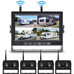 7 "4CH chia Quad không dây xe hỗ trợ đảo chiều DVR Monitor Camera Kit truyền 300M Hệ thống camera cho xe buýt Xe Tải xe nâng - Product Image 2