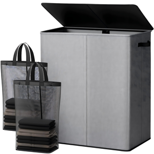 Cesto de Ropa Sucia Doble de 145L con Tapa, Cesto Grande para Ropa Sucia con Bolsa Extraíble, Cesto de Ropa Sucia de 2 Secciones para Baño, Dormitorio - Product Image 1