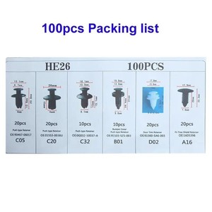 HE26 100 pièces Clips en plastique pour voiture, attaches en nylon, réparation universelle du pare-chocs, accessoires automobiles - Product Image 4
