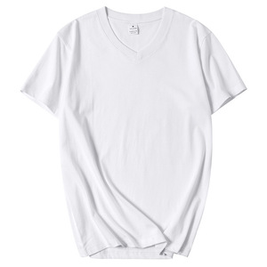 Personalizzato Unisex uomo donna bianco bianco nero estate allentato Fit Plus Size maniche corte Casual 100% cotone Top <span class=keywords><strong>scollo</strong></span> a <span class=keywords><strong>v</strong></span> T-shirt Base - Product Image 2