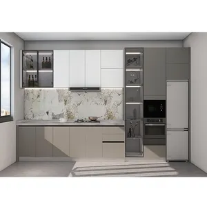 Idea de diseño de cocina moderna Gabinete modular Juegos de cocina de acero inoxidable Muebles inteligentes para el hogar y la cocina