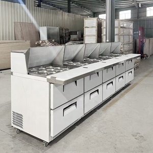 Mostrador Refrigerado Comercial de Acero Inoxidable para Buffet, Barra de Ensaladas, Sándwiches y Pizza, Mesa de Preparación Refrigerada con Tapa de Vidrio - Product Image 4