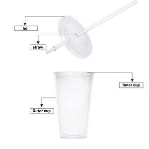 Bicchiere di plastica riutilizzabile a doppia parete da 16 once bevanda ghiacciata tazza di succo di tè al caffè con cannuccia - Product Image 3