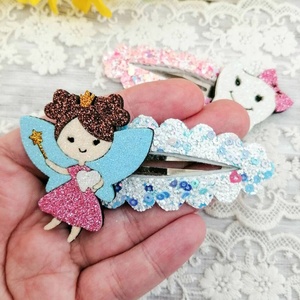 2026 Barrette à cheveux fantaisie faite main en tissu pailleté motif dessin animé mignon, 2 pièces, pour petites filles, style boutique, pour fête - Product Image 2