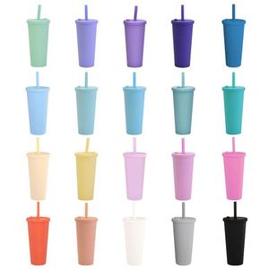 24oz <b>Double</b> <b>Wall</b> Reusable Tumbler with Lid and Straw Iced Coffee Cup Party Drinking Mug for Home Office and Travel - Product Image 4