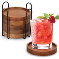 Sous-verres en bois personnalisables, lot de 6, avec supports, en bois d'acacia, décorations et accessoires de cuisine