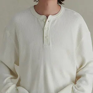 Quantité minimale de commande bas rayonne 320 g/m² surdimensionné urbain extérieur japonais décontracté à manches longues basique col henry gaufré t-shirt hommes