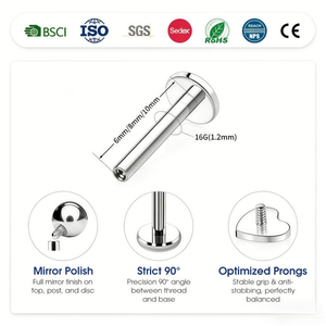 Clous de piercing labret en titane G23 14K avec zircon, filetage interne, pour piercing de téton et de <span class=keywords><strong>langue</strong></span> - Product Image 4