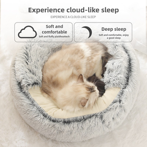 Atacado Luxo Padrão Listrado Pet Bed Macio redondo Gato De Pelúcia Pequeno Cachorro Casa Estilo Clássico Casa de Inverno Embalado em Caixas - Product Image 3