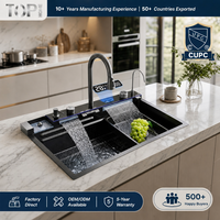 Évier de cuisine en acier inoxydable brossé, multifonctionnel, intelligent, résistant à la rouille, à montage sous plan, à cuve unique, fait main, effet cascade