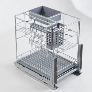 Guote Pantry Kitchen Stainless Steel Storage Basket Metal Wire Drawers Storage Kitchen Organizer Pull Out Drawer Basket