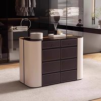 Commode îlot moderne de luxe pour chambre et salon, plateau en marbre, 8 tiroirs, bois massif, émail cuit, design arrondi, entièrement assemblée, chêne