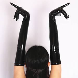Jouet adulte Faux Latex gant à manches longues femmes mitaines caoutchouc fétiche noir Sexy <span class=keywords><strong>gants</strong></span> longs pour Club Cosplay - Product Image 4