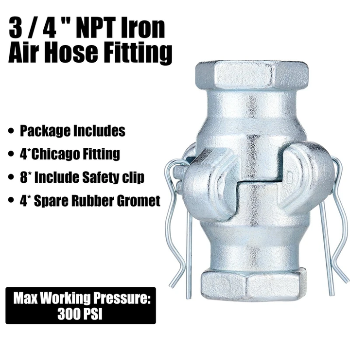 Chicago Luftarmaturen 3/4 Zoll NPT – 4-teiliges Set Aus Kohlenstoffstahl, Wasserdicht, 150 PSI