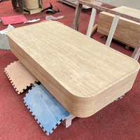 Ensemble de tables basses Wabi-Sabi en pierre naturelle beige travertin avec socle bas, design décoratif moderne et minimaliste, léger et compact