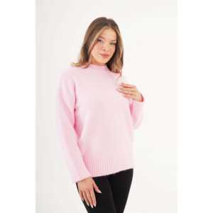 Suéter Rosa Básico con Detalle Acanalado para Mujer, Top Casual de Punto de Alta Calidad con Logotipo Frontal, Talla XS para Primavera/Invierno - Product Image 4