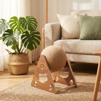 Torre para Gatos con Poste Rascador, Plataforma de Salto, Estructura de Escalada, Mueble de Juego, Bola Rascadora para Gatos, Sisal y Madera Maciza