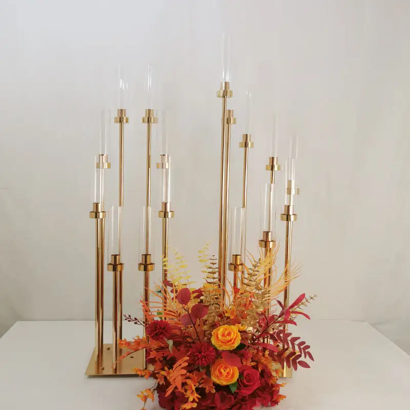 Décorations de mariage haut candélabre en métal doré 8 bras bougeoir pièce maîtresse pour les mariages