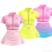 Ensemble 3 pièces de vêtements de sport pour femme : Crop top zippé avec logo personnalisé, jupe courte et veste, idéal pour le tennis et la gym