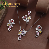 Ensemble de collier classique arabe Blossom CS Jewelry en argent 925 avec zircon multicolore en forme de feuille pour femmes
