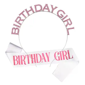 Birthday Girl Headband Birthday Girl Sash & Crown Set Birthday Crowns Tiara for Women pink Sweet Princess Party Decorations Bulk