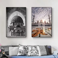 Peinture d'art sur toile de calligraphie arabe du site sacré de la Kaaba de la Grande Mosquée affiche pour la décoration murale du salon