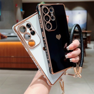 TPU souple de placage de fille de luxe <span class=keywords><strong>avec</strong></span> étui arrière de lanière pour <span class=keywords><strong>Samsung</strong></span> Galaxy S25 S24 S23 S22 <span class=keywords><strong>S21</strong></span> Ultra + S20 FE couverture de motif d'amour - Product Image 4